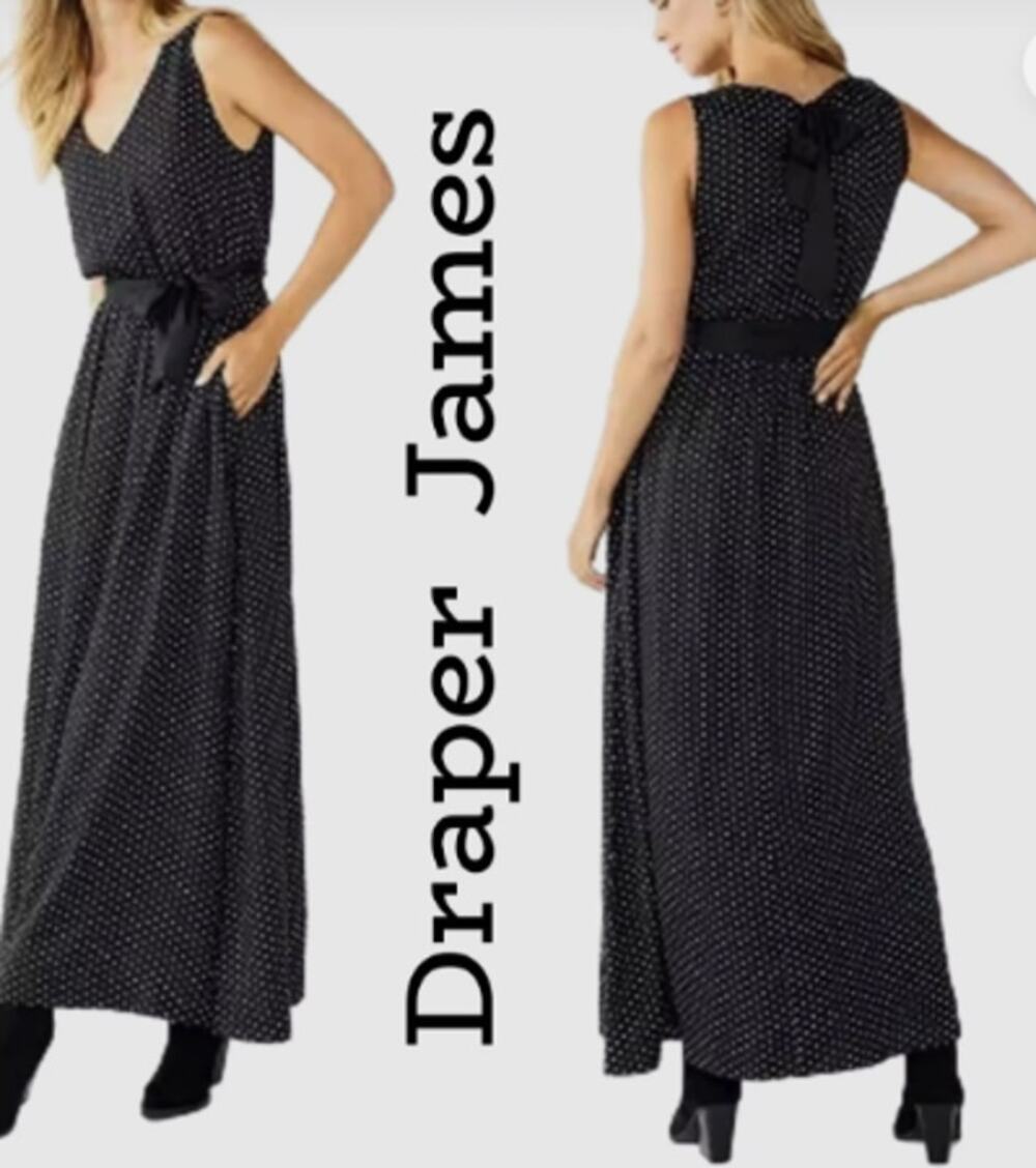 Draper James RSVP Sleeveless Knot-Waist Maxi Dress Women's M Black Polka Dot
